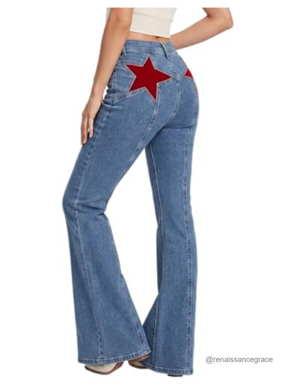 High Waisted Flare Jeans Star Patches Y2K Denim Pants